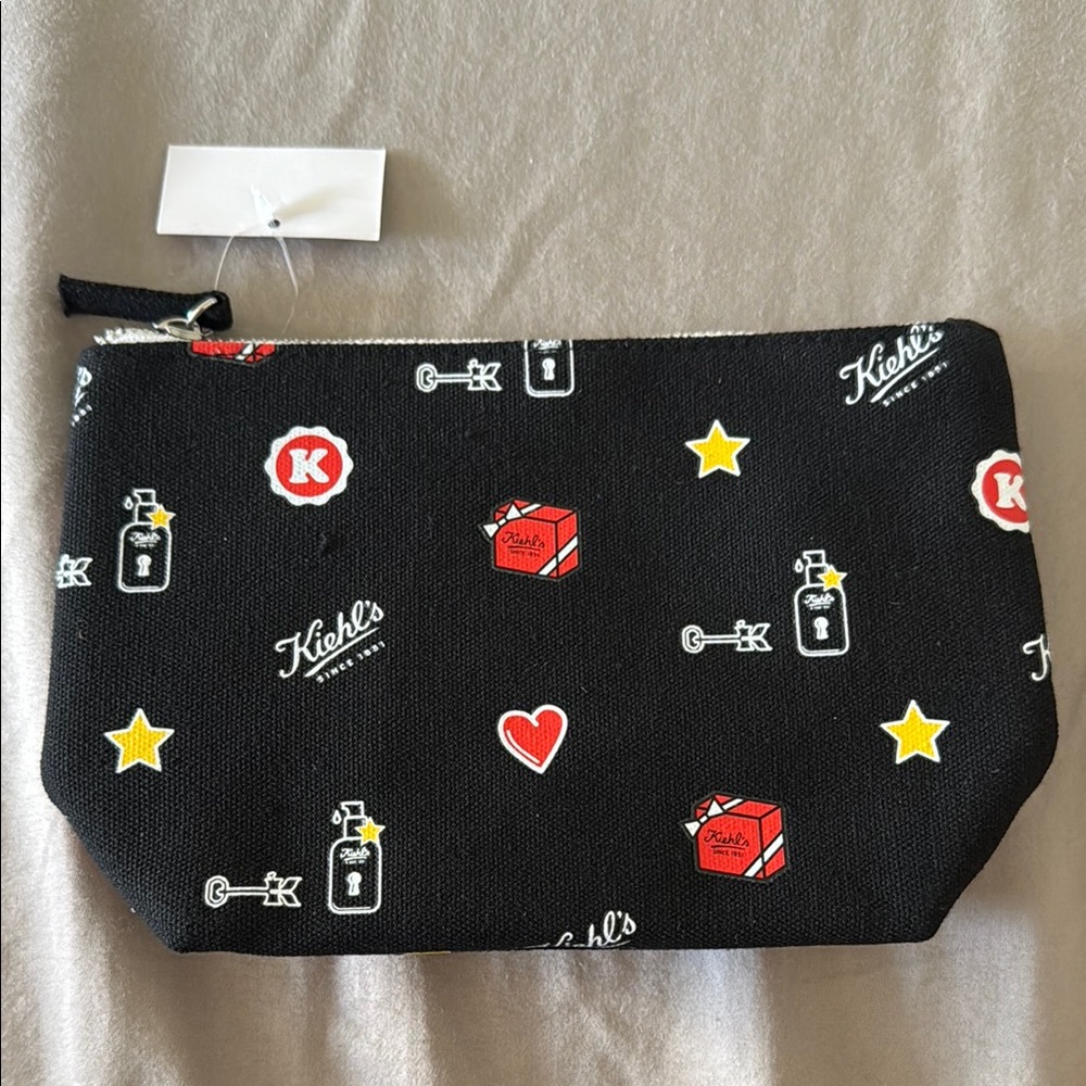 Kiehl's Black Pouch with Red and Yellow Icons